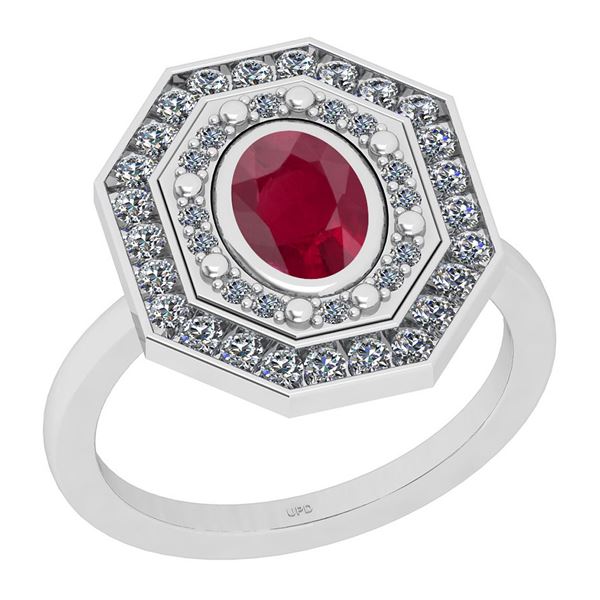 Certified 1.30 Ctw I2/I3 Ruby And Diamond 14K White Gol