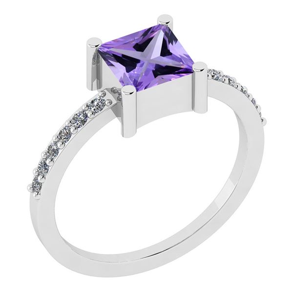 Certified 0.85 Ctw Amethyst And Diamond SI1/SI2 14K Whi