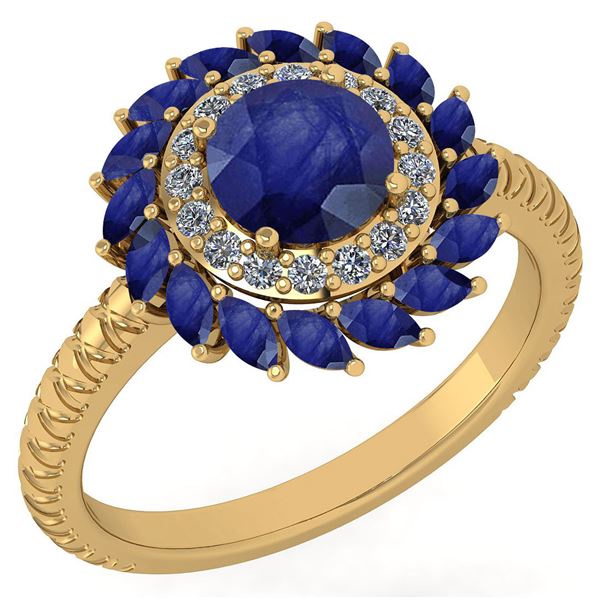 Certified 2.40 Ctw Blue Sapphire And Diamond VS/SI1 Hal