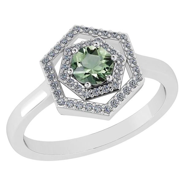 Certified 0.69 Ctw Green Amethyst And Diamond Platinum