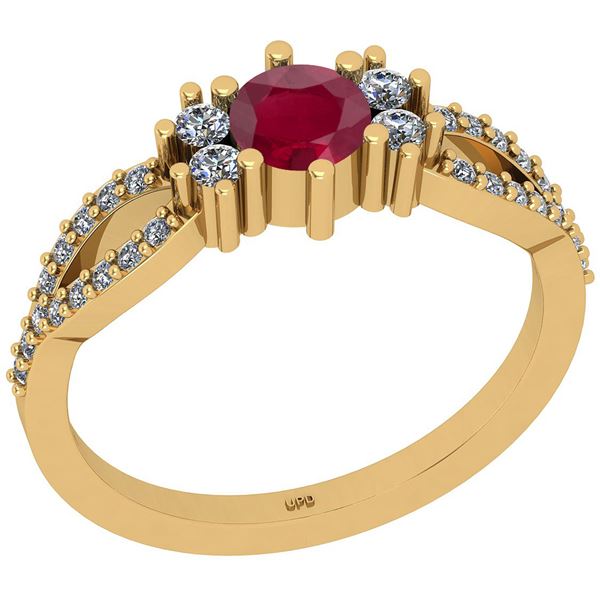 Certified 0.79 Ctw SI2/I1 Ruby And Diamond 14K Yellow G