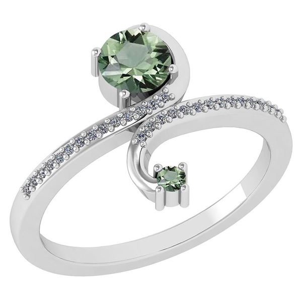 Certified 0.85 Ctw Green Amethyst And Diamond 14k White
