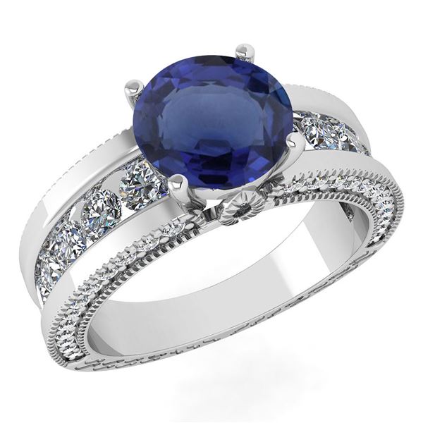 Certified 2.24 Ctw Blue Sapphire And Diamond Wedding/En