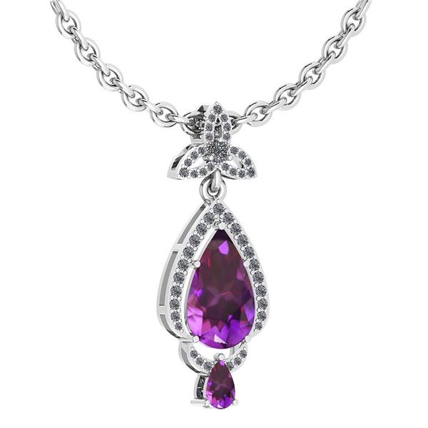 Certified 3.62 Ctw Amethyst And Diamond VS/SI1 Necklace