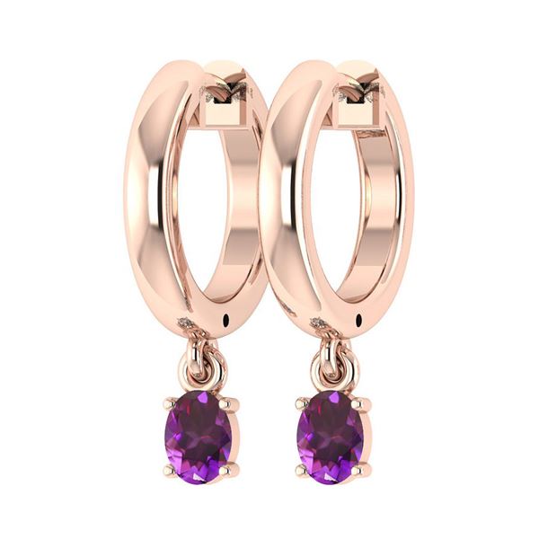 Certified 0.50 Ctw Amethyst Hoop Earring 18K Rose Gold