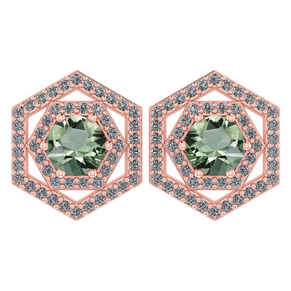 Certified 1.38 Ctw Green Amethyst And Diamond 14k Rose