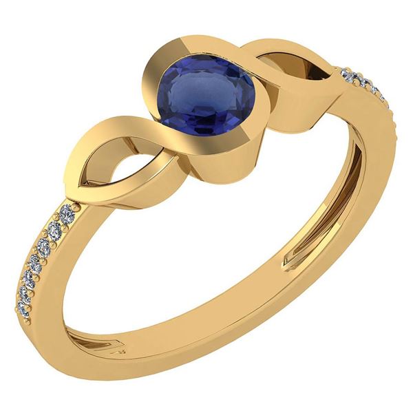 Certified 0.52 Ctw Blue Sapphire And Diamond 18K Yellow