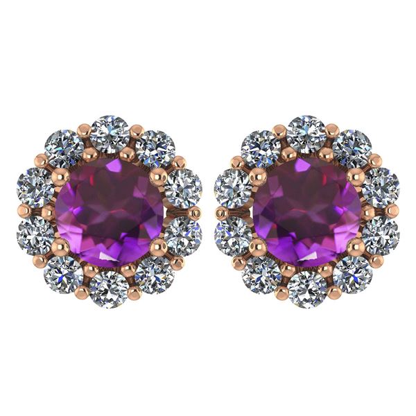 Certified 2.30 Ctw Amethyst And Diamond 14k Rose Gold H