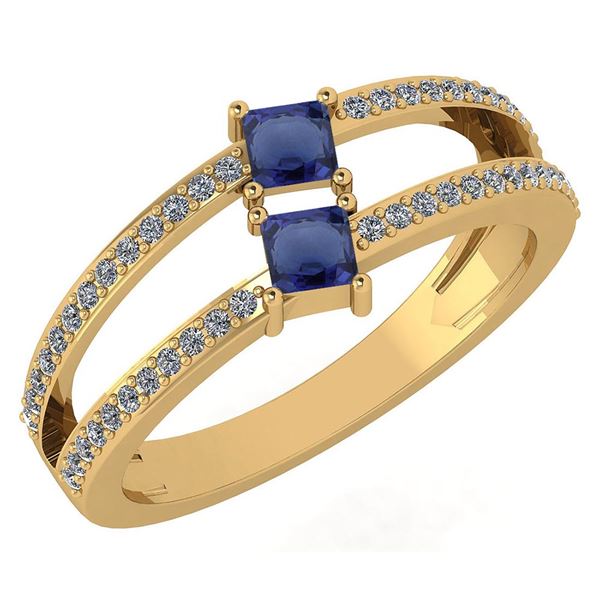 Certified 0.60 Ctw Blue Sapphire And Diamond 18k Yellow