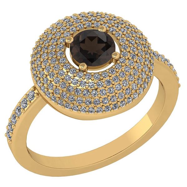 Certified 0.99 CTW Smoky Quarzt And Diamond 14k Yellow