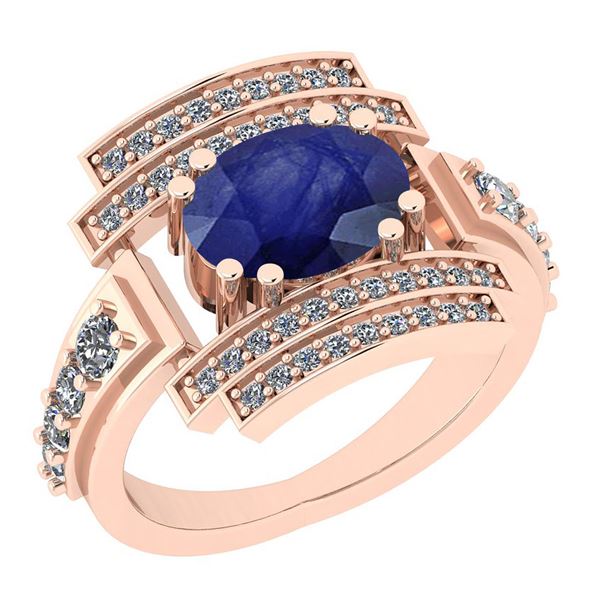 Certified 2.56 Ctw I2/I3 Blue Sapphire And Diamond 14K