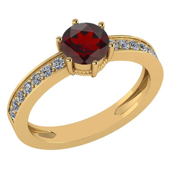 Certified 1.09 Ctw Garnet And Diamond VS/SI1 Ring 14K Y
