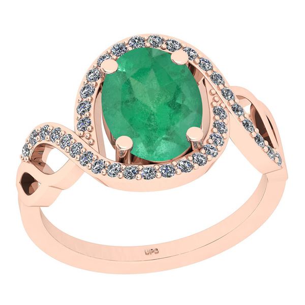 Certified 2.79 Ctw SI2/I1 Emerald And Diamond 14K Rose