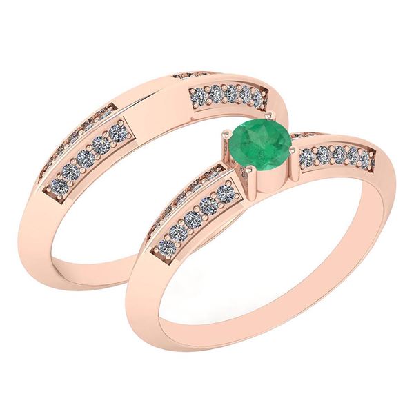 Certified 0.55 Ctw Emerald And DiamondVS/SI1 2 Pcs Ring