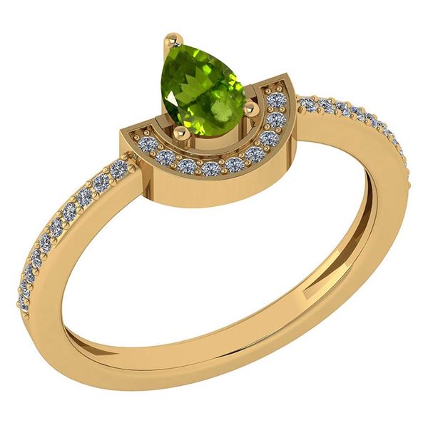 Certified 0.64 Ctw Peridot And Diamond 18k Yellow Gold