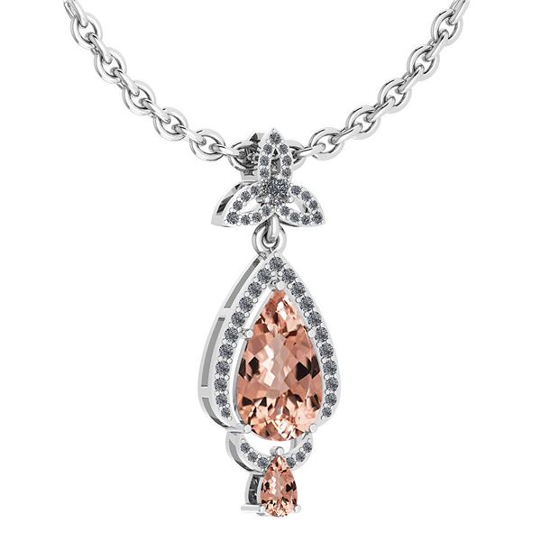 Certified 3.62 Ctw Morganite And Diamond VS/SI1 Necklac