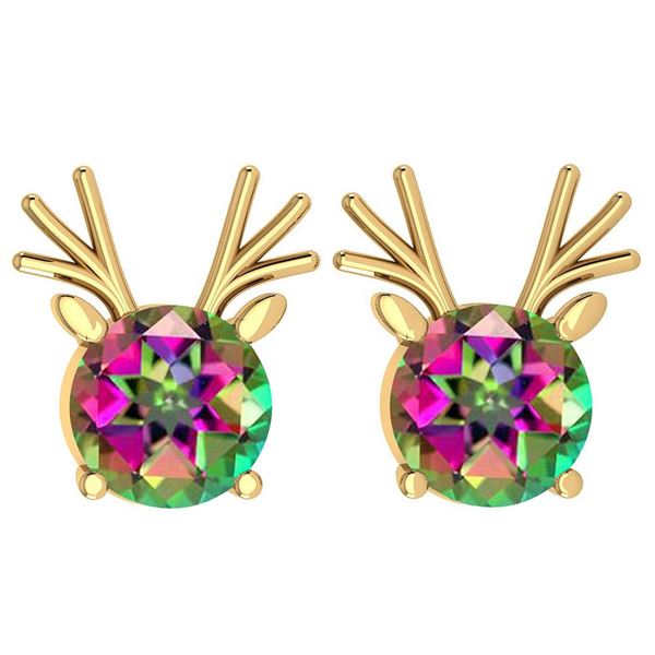 Certified 12.00 Ctw Mystic Topaz Stud Earrings 14K Gold