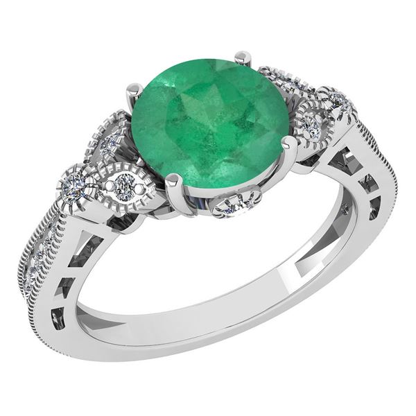 Certified 1.51 Ctw Emerald And Diamond 14K White Gold H