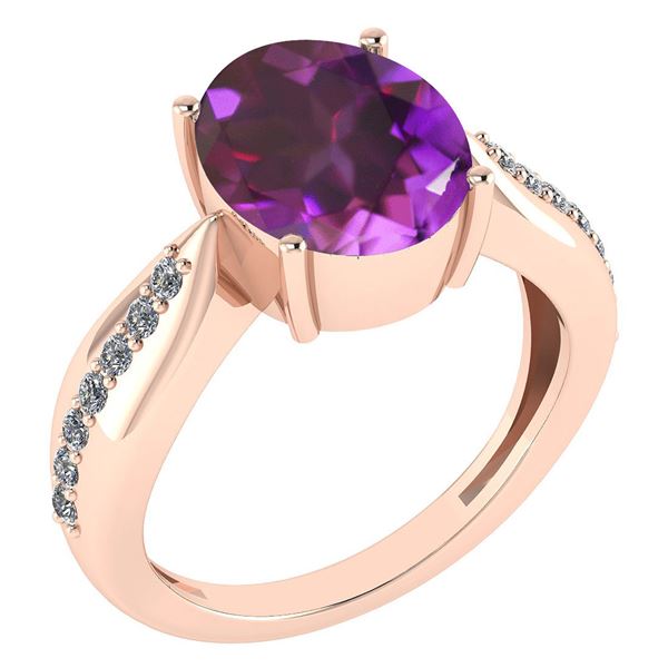 Certified 5.30 Ctw Amethyst And Diamond VS/SI1 Ring 14K