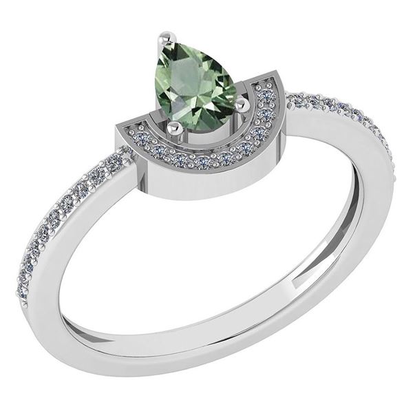 Certified 0.64 Ctw Green Amethyst And Diamond 18k White