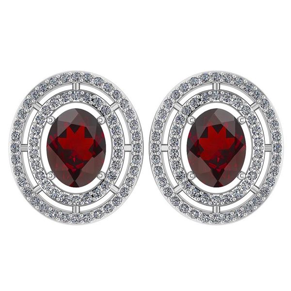 Certified 3.12 Ctw Garnet And Diamond 18K White Gold Ha
