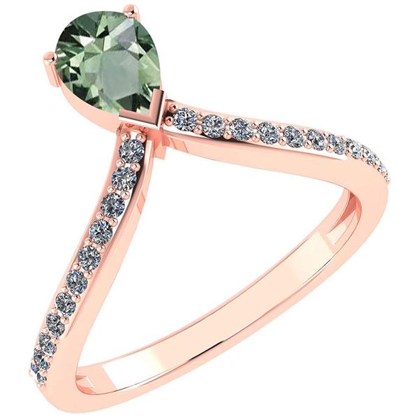 Certified 0.97 Ctw Green Amethyst And Diamond 14k Rose