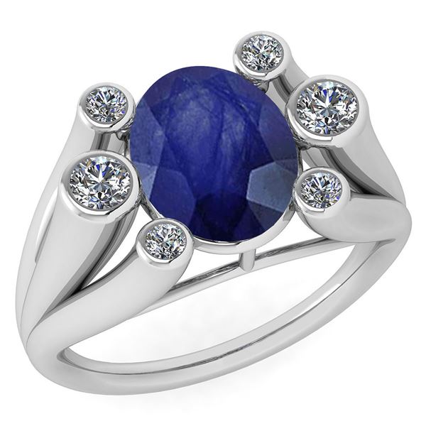 Certified 2.82 Ctw Blue Sapphire And Diamond VS/SI1 Rin