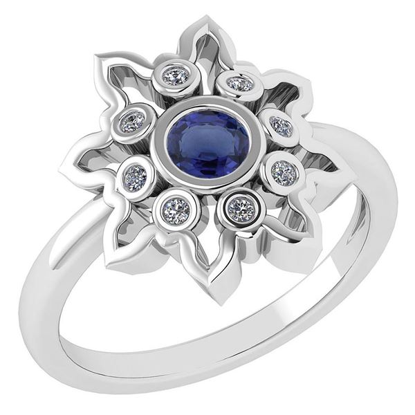 Certified 0.32 Ctw Blue Sapphire And Diamond 14k White