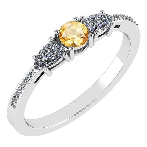 Certified 0.77 Ctw Citrine And Diamond 14k White Gold H