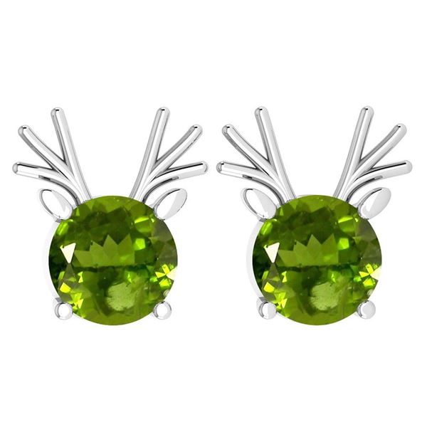 Certified 12.00 Ctw Peridot Stud Earrings 14K Gold Whit