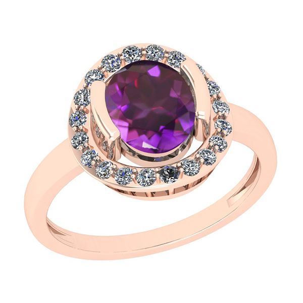 Certified 1.62 Ctw i2/i3 Amethyst And Diamond 10k Rose