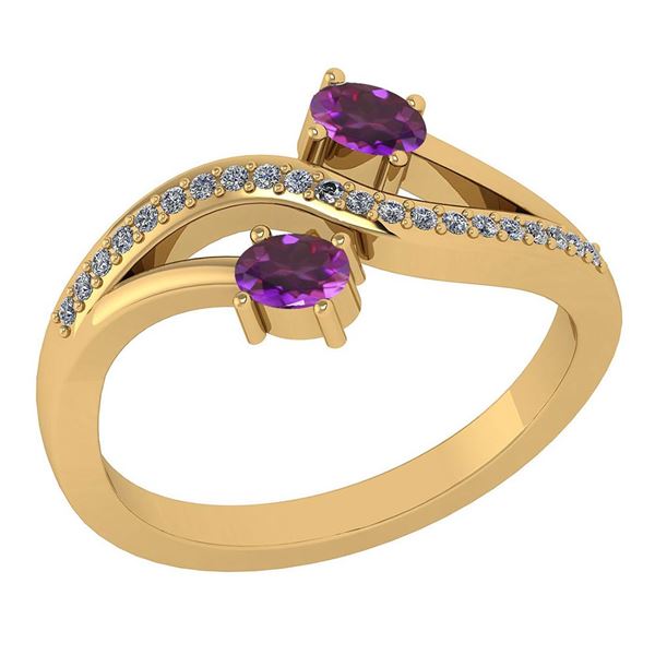 Certified 0.53 Ctw Amethyst And Diamond 14k Yellow Gold