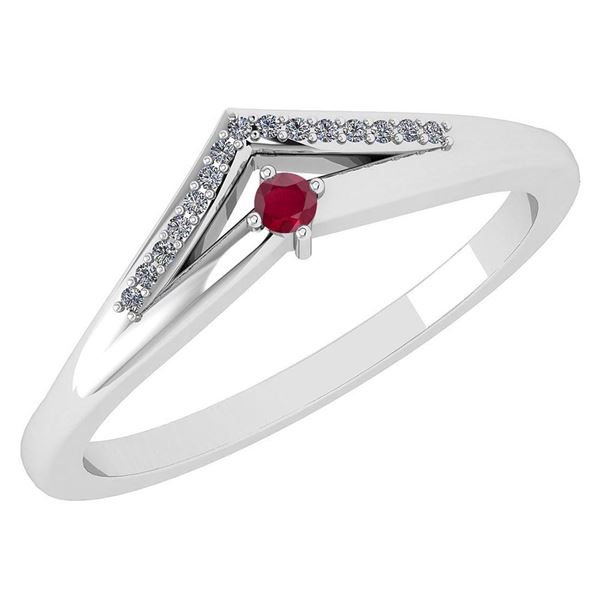 Certified 0.07 Ctw Ruby And Diamond 14k White Gold Halo