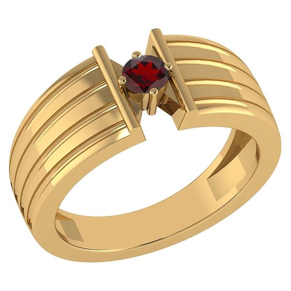 Certified 0.20 Ctw Garnet Solitaire Ring 10K Yellow Gol