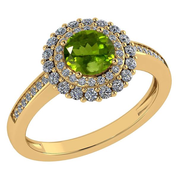 Certified 1.28 Ctw Peridot And Diamond 14k Yellow Halo