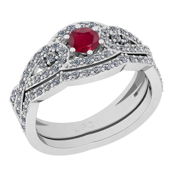 Certified 1.00 Ctw I2/I3 Ruby And Diamond 14K White Gol