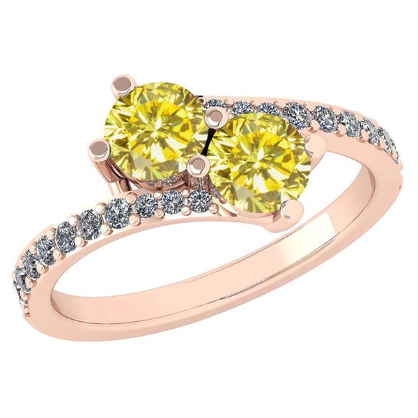 Certified 1.24 Ctw Treated Fancy Yellow Diamond And Whi