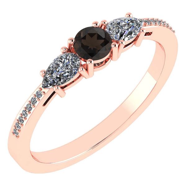 Certified 0.77 Ctw Smoky Quarzt And Diamond 18K Rose Go