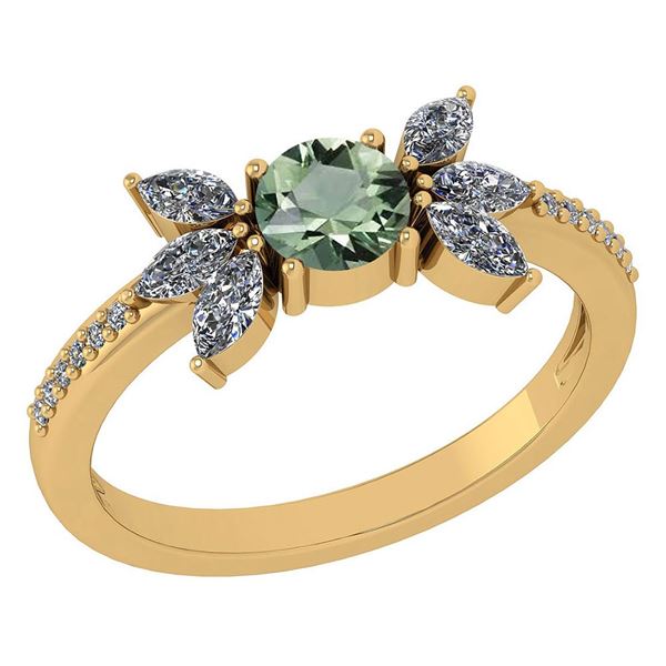 Certified 1.11 Ctw Green Amethyst And Diamond 14k Yello