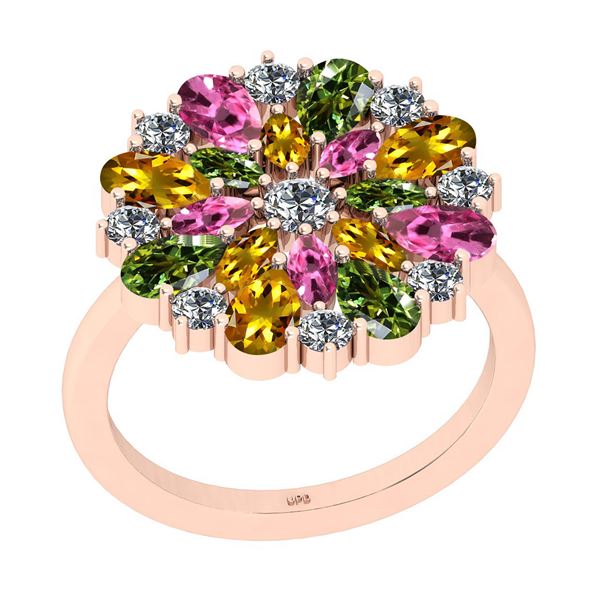 Certified 3.31 Ctw I2/I3 Multi Stone And Diamond 14K Ro