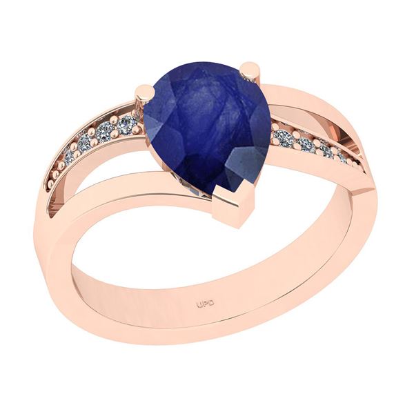 Certified 2.00 Ctw I2/I3 Blue Sapphire And Diamond 14K