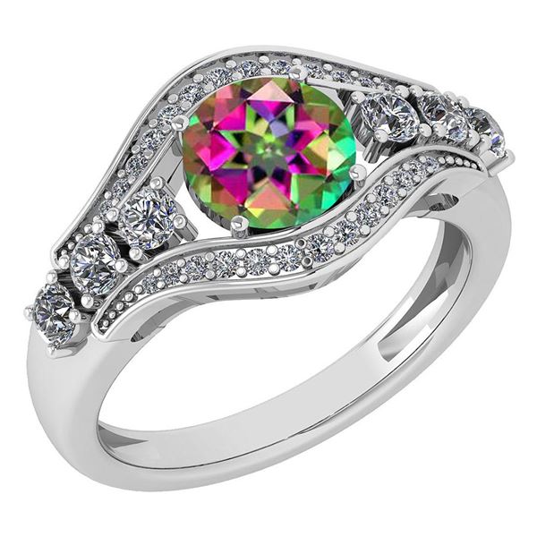 Certified 1.80 Ctw Mystic Topaz And Diamond VS/SI1 Ring