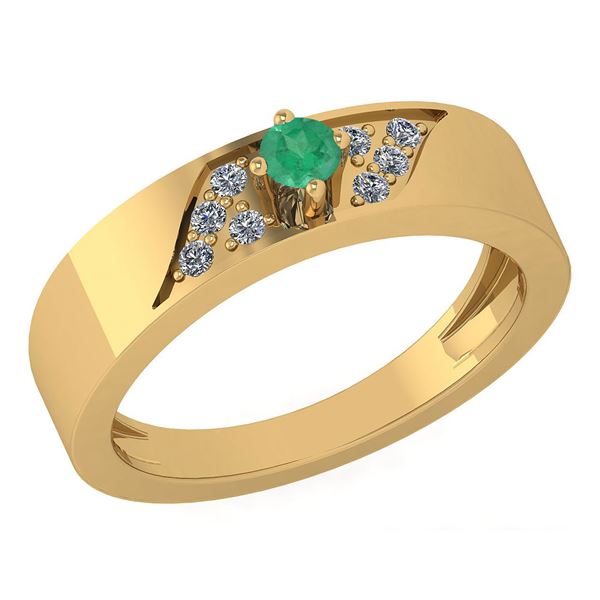 Certified 0.19 Ctw Emerald And Diamond 18K Yellow Gold