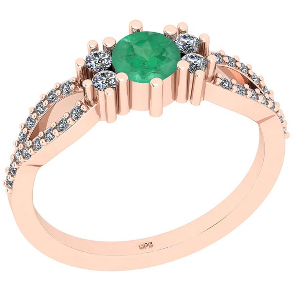 Certified 0.79 Ctw SI2/I1 Emerald And Diamond 14K Rose