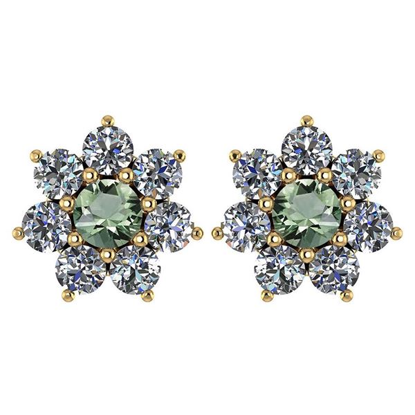 Certified 1.86 Ctw Green Amethyst And Diamond 18K Yello