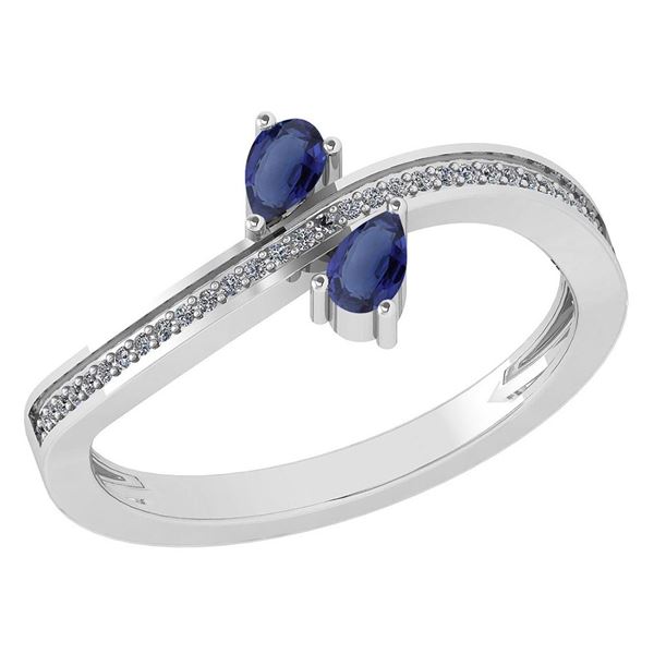 Certified 0.50 Ctw Blue Sapphire And Diamond 18K White