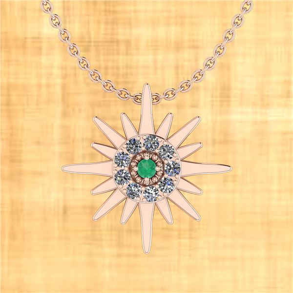 Certified 0.72 Ctw Emerald And Diamond SI1/SI2 14K Rose