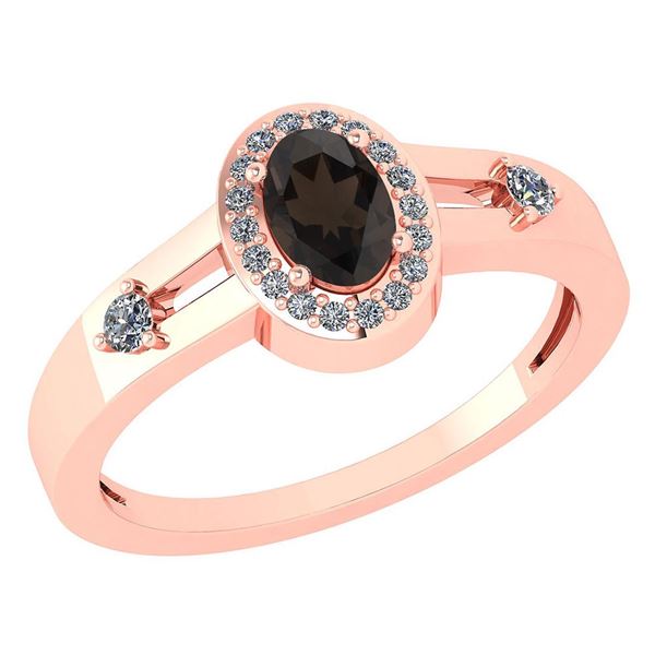 Certified 0.65 Ctw Smoky Quarzt And Diamond 14k Rose Go