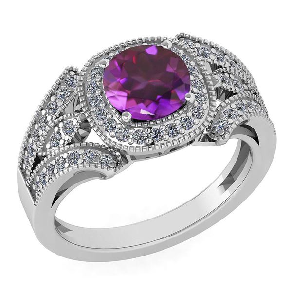 Certified 1.58 Ctw Amethyst And Diamond Wedding/Engagem