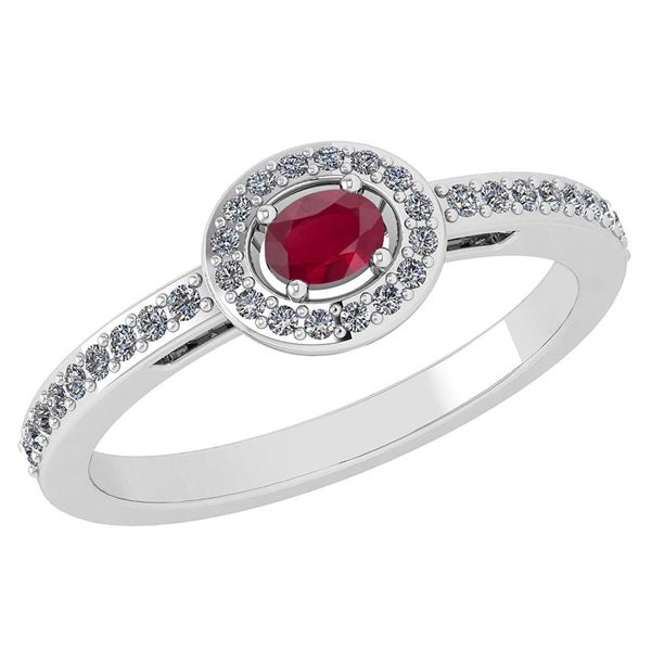 Certified 0.29 Ctw Ruby And Diamond 14k White Gold Halo